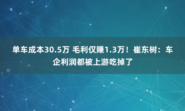 单车成本30.5万 毛利仅赚1.3万！崔东树：车企利润都被上游吃掉了