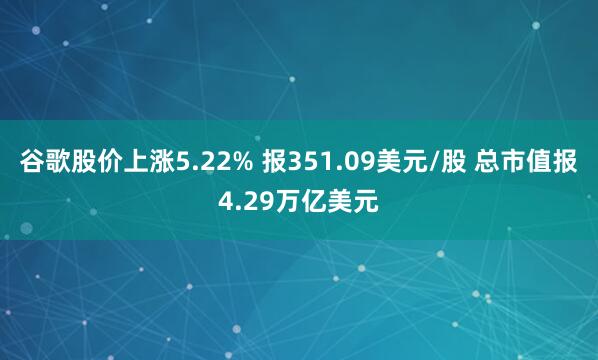 谷歌股价上涨5.22% 报351.09美元/股 总市值报4.29万亿美元