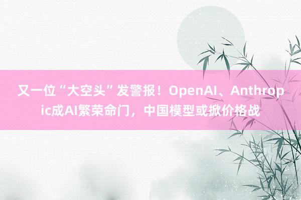 又一位“大空头”发警报！OpenAI、Anthropic成AI繁荣命门，中国模型或掀价格战