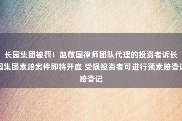 长园集团被罚！赵敬国律师团队代理的投资者诉长园集团索赔案件即将开庭 受损投资者可进行预索赔登记