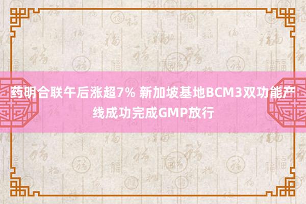 药明合联午后涨超7% 新加坡基地BCM3双功能产线成功完成GMP放行