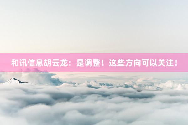 和讯信息胡云龙：是调整！这些方向可以关注！
