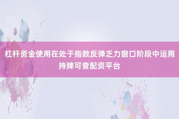 杠杆资金使用在处于指数反弹乏力窗口阶段中运用持牌可查配资平台