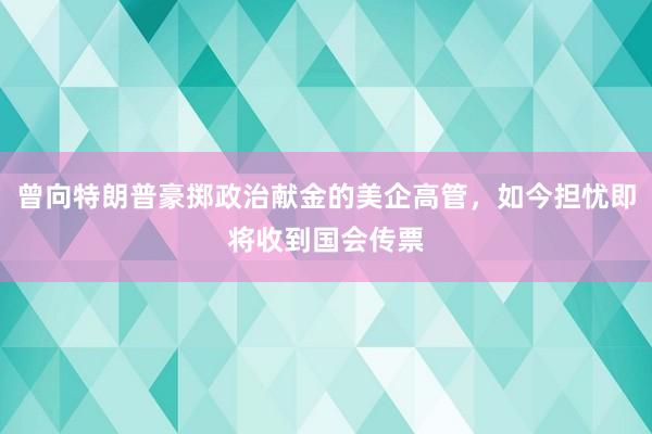 曾向特朗普豪掷政治献金的美企高管，如今担忧即将收到国会传票