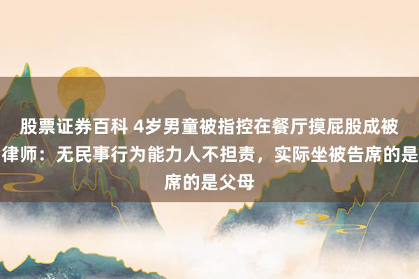 股票证券百科 4岁男童被指控在餐厅摸屁股成被告？律师：无民事行为能力人不担责，实际坐被告席的是父母