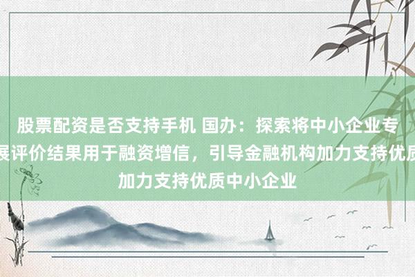 股票配资是否支持手机 国办：探索将中小企业专精特新发展评价结果用于融资增信，引导金融机构加力支持优质中小企业