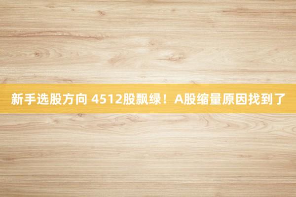 新手选股方向 4512股飘绿！A股缩量原因找到了