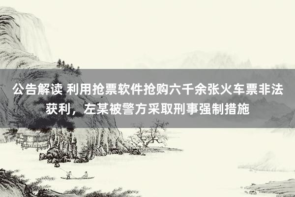 公告解读 利用抢票软件抢购六千余张火车票非法获利，左某被警方采取刑事强制措施