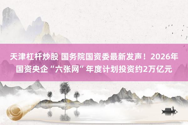 天津杠杆炒股 国务院国资委最新发声！2026年国资央企“六张网”年度计划投资约2万亿元