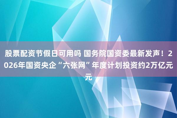 股票配资节假日可用吗 国务院国资委最新发声！2026年国资央企“六张网”年度计划投资约2万亿元